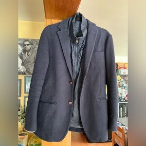 Henry Cotton's Textured Navy Blazer with Quilted Insert